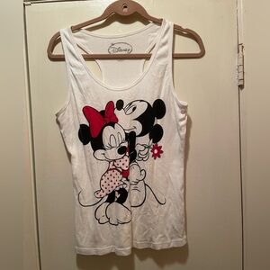 Disney Mickey & Minnie Mouse Giving Flower White Racerback Tank Top Size XL